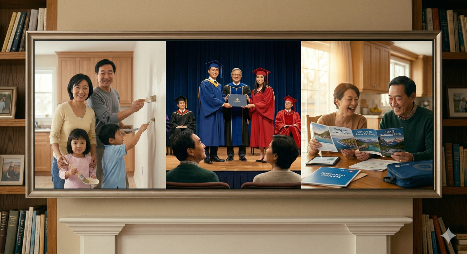 Campaign film still featuring a family at a counter