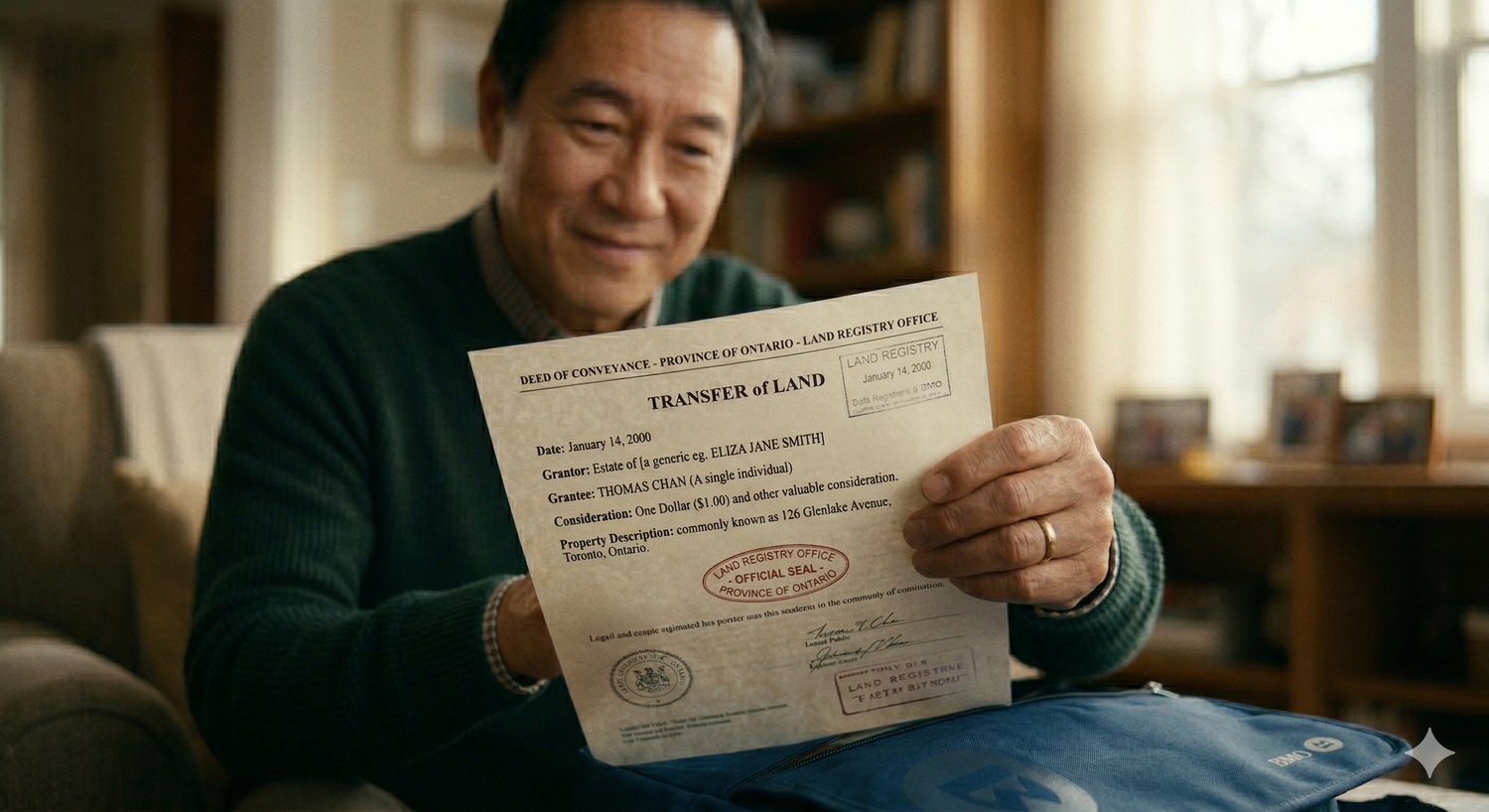 Campaign film still featuring a family in a living room