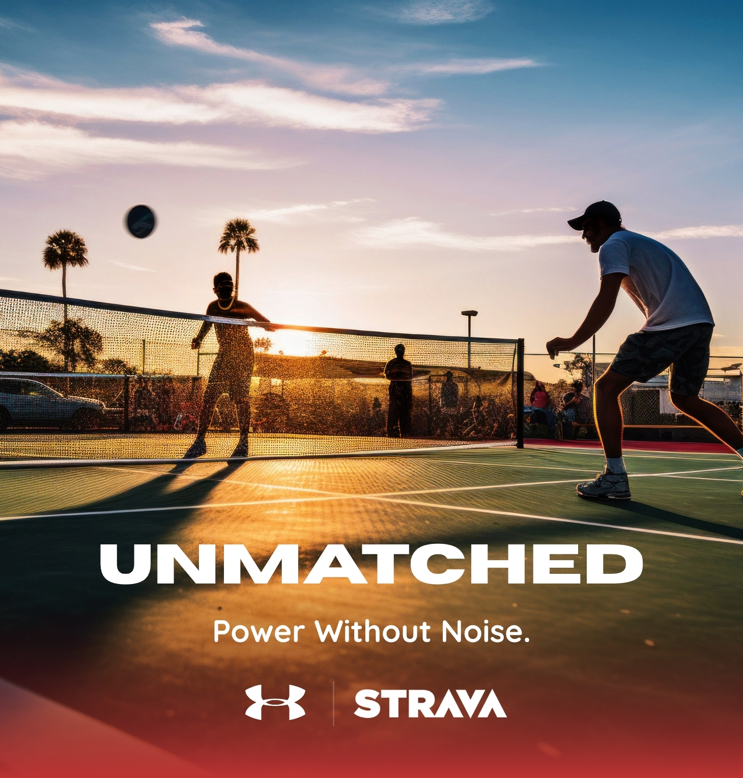Pickleball players on court at sunset for Under Armour Unmatched