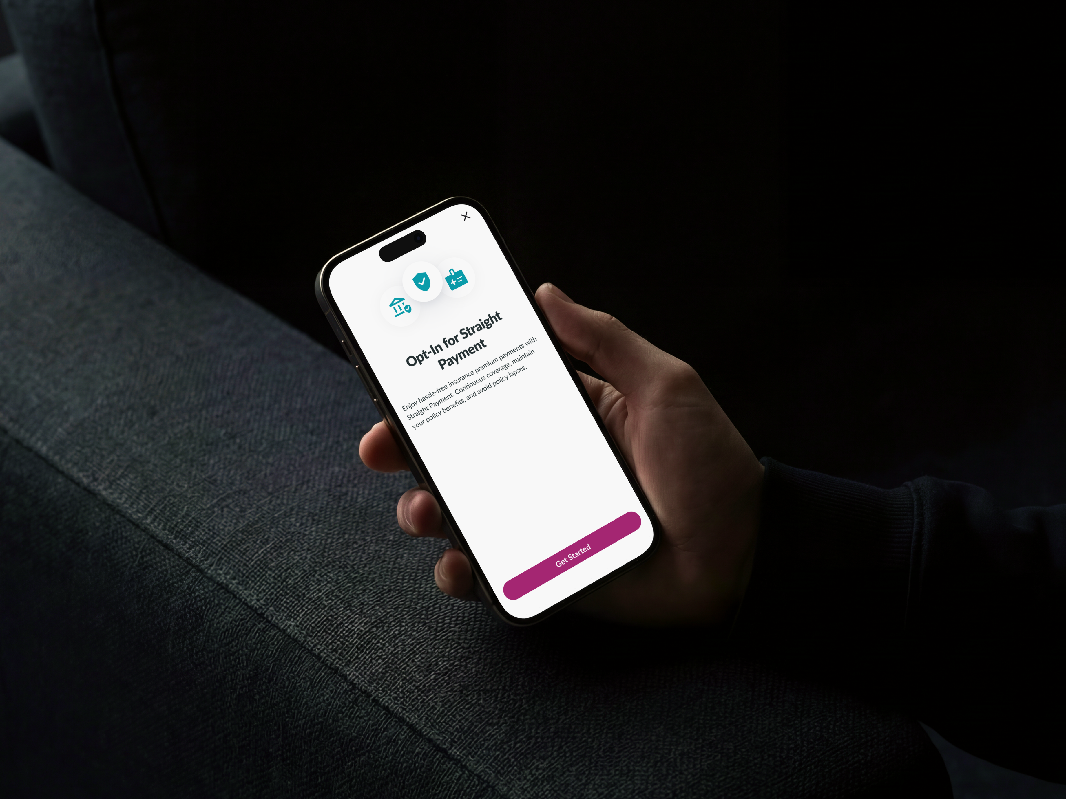 Mobile opt-in payment experience shown in a hand.